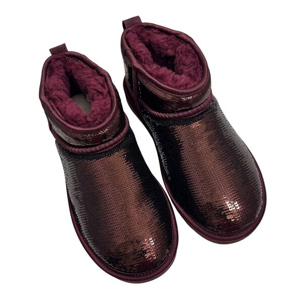 UGG Classic Ultra Mini Mirror Ball Boot Women's Wild Grape Sequins Size 5 New - Picture 3 of 6